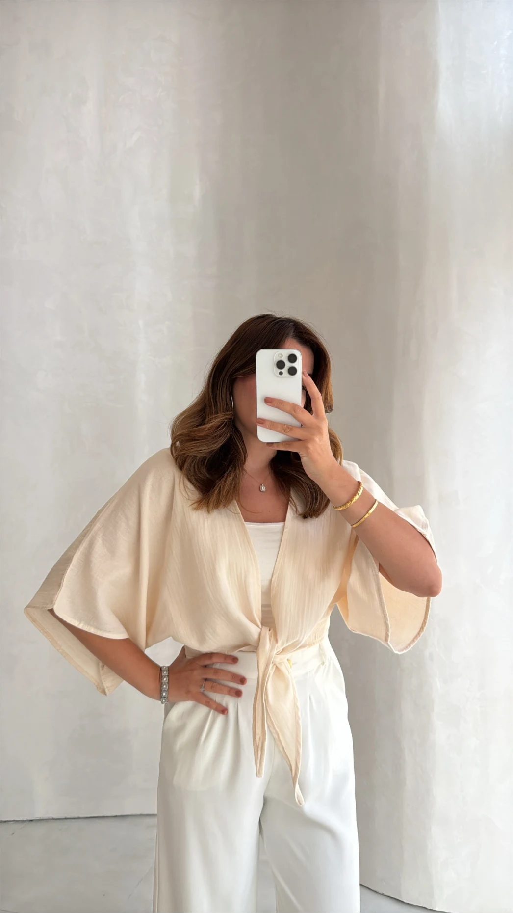 Müslin Bağlamalı Crop Bluz - Taş - Kod: 4729