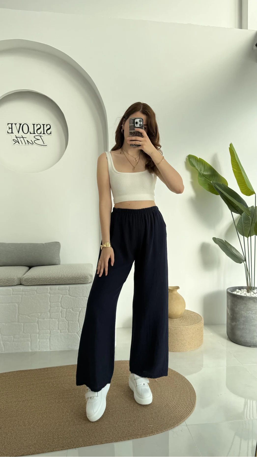 Müslin Cepli Pantolon Lacivert 0448