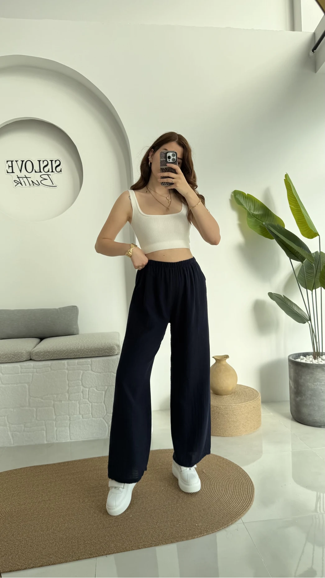 Müslin Cepli Pantolon Lacivert 0448