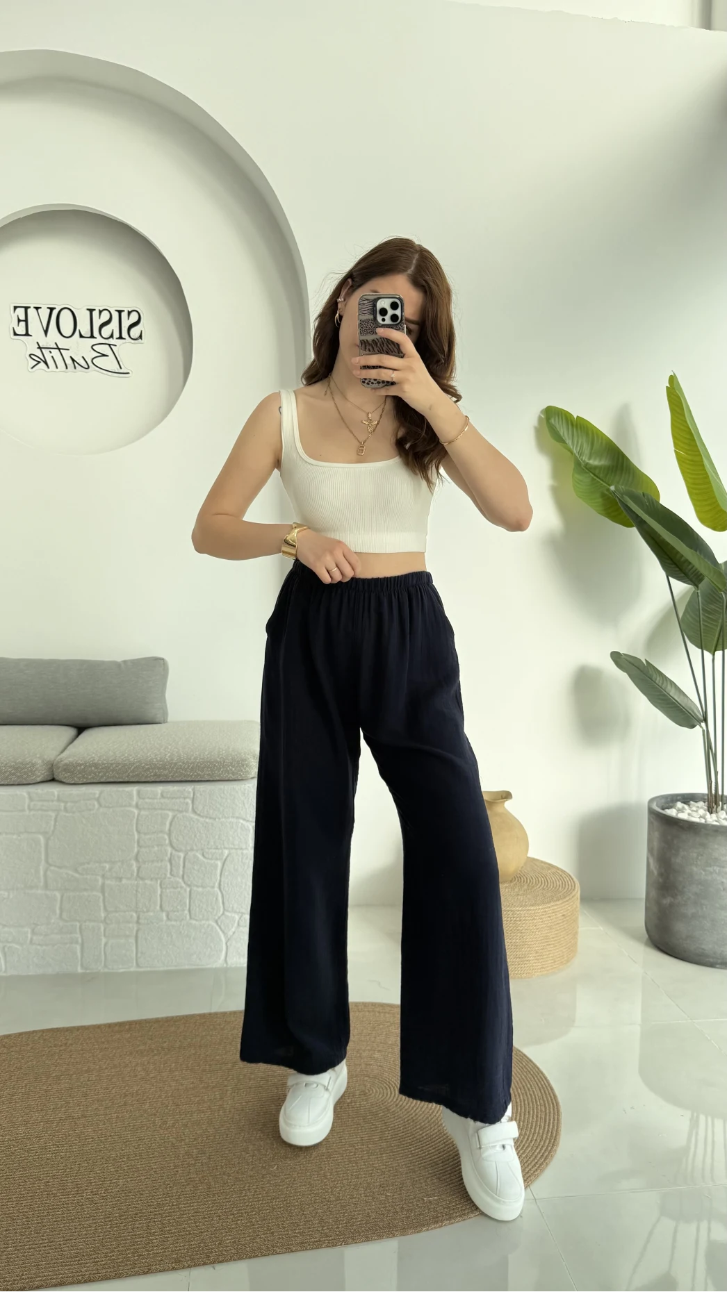 Müslin Cepli Pantolon Lacivert 0448