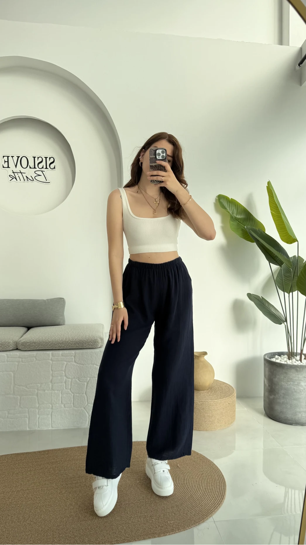 Müslin Cepli Pantolon Lacivert 0448