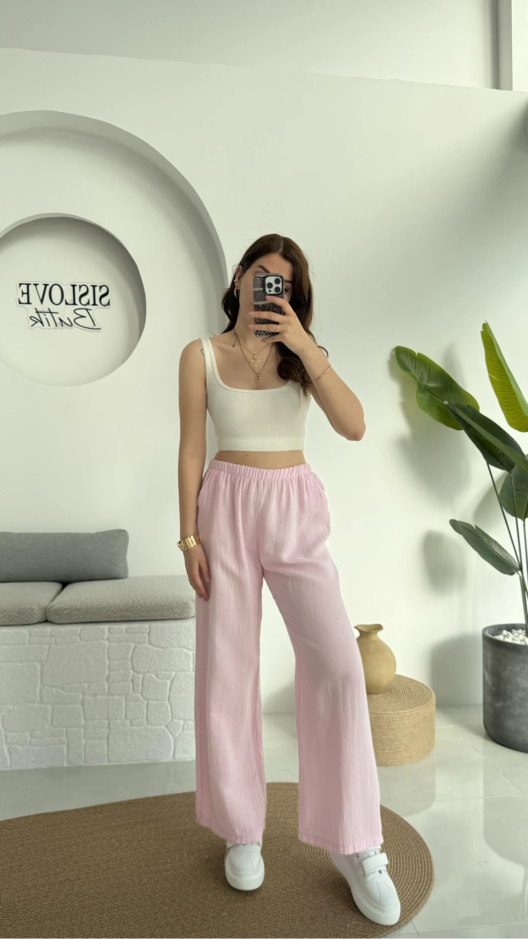 Müslin Cepli Pantolon Pembe 0448