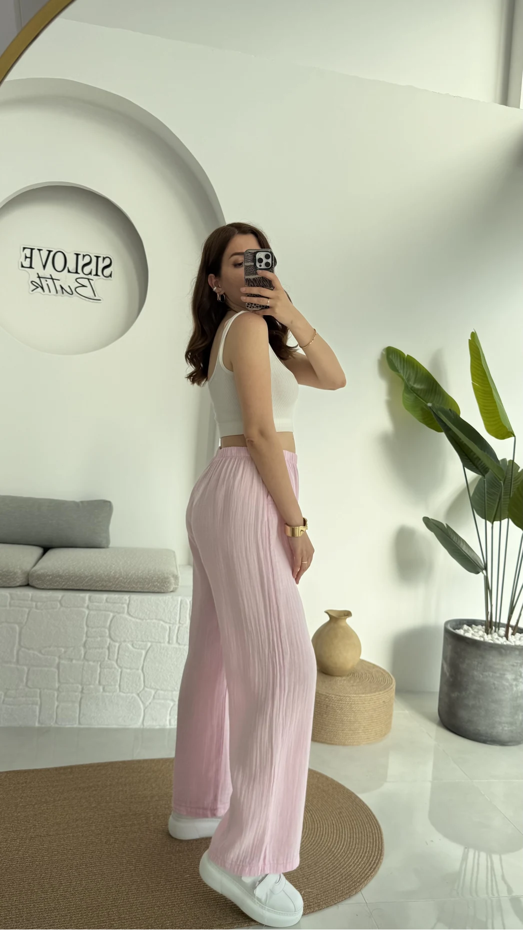 Müslin Cepli Pantolon Pembe 0448