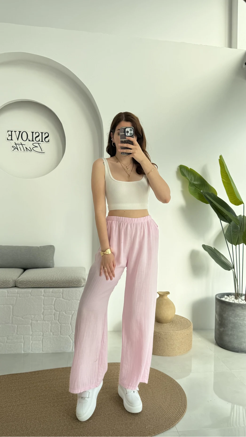 Müslin Cepli Pantolon Pembe 0448