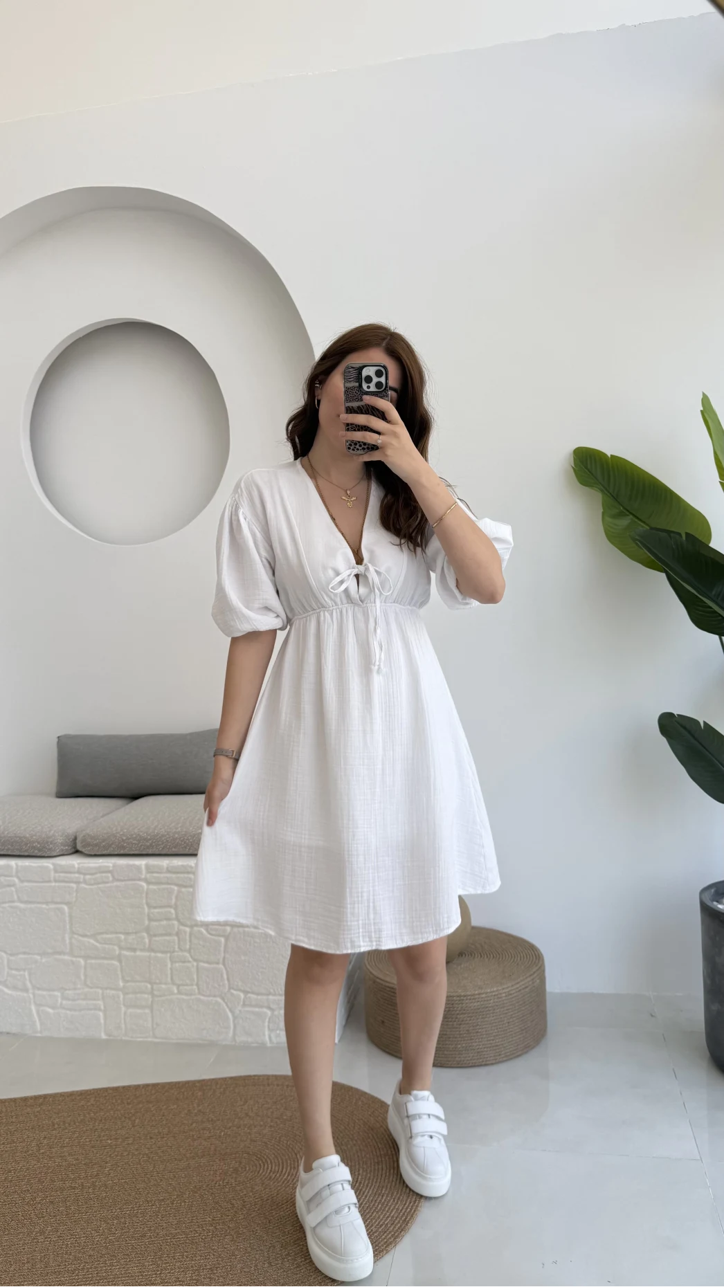 Müslin Kısa Becca Elbise Beyaz