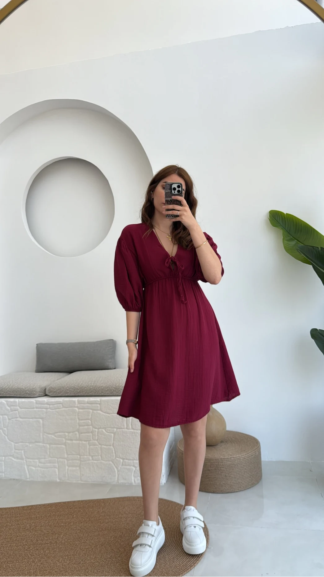 Müslin Kısa Becca Elbise Bordo