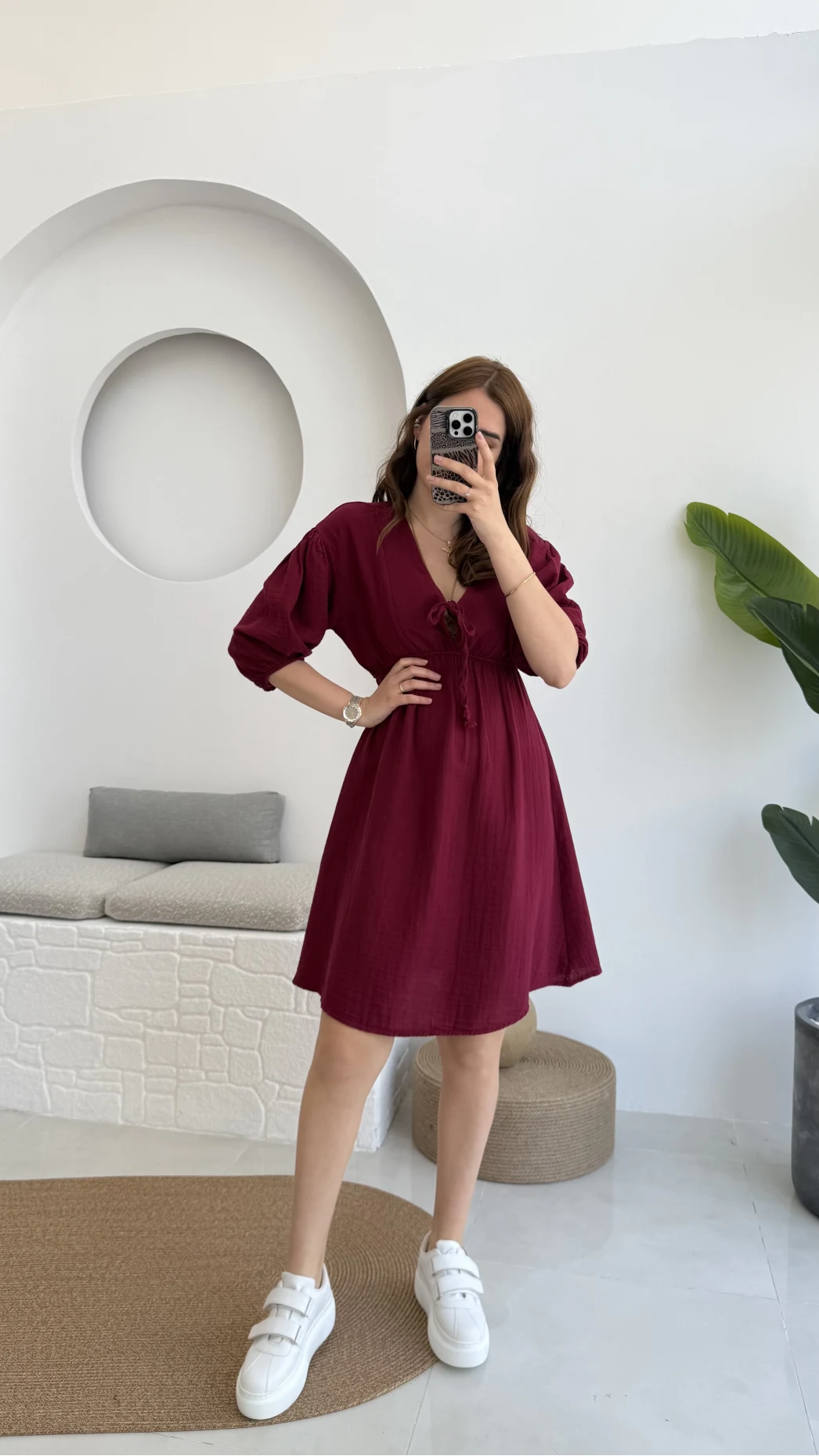 Müslin Kısa Becca Elbise Bordo