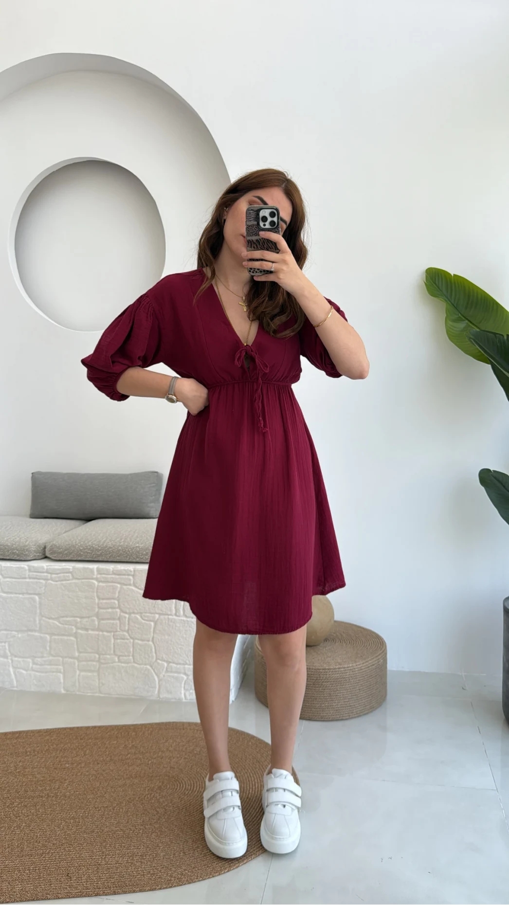 Müslin Kısa Becca Elbise Bordo