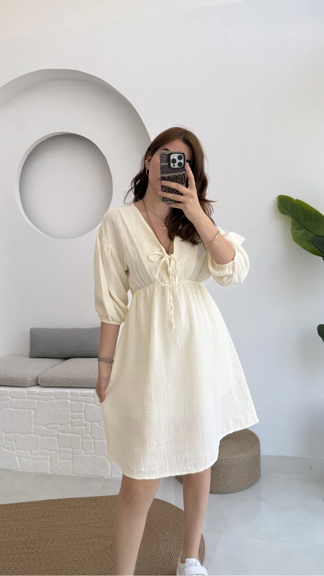 Müslin Kısa Becca Elbise Ekru