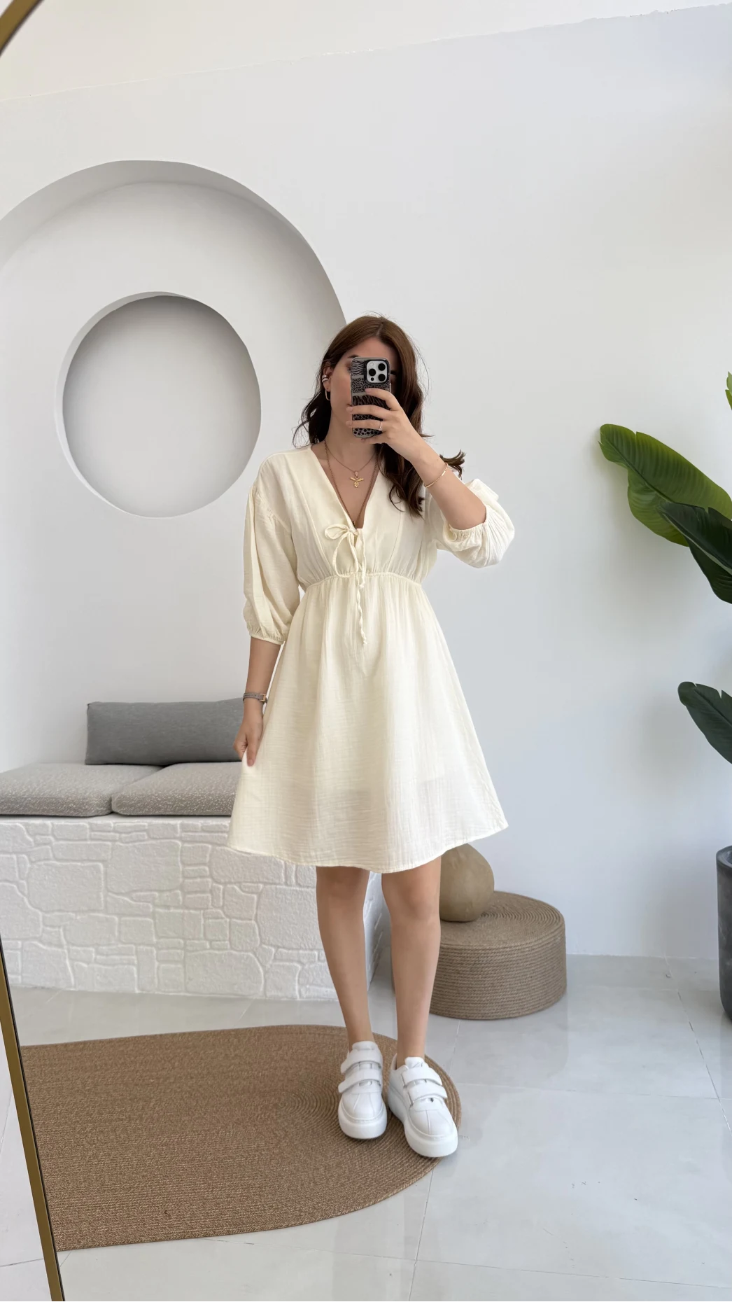 Müslin Kısa Becca Elbise Ekru