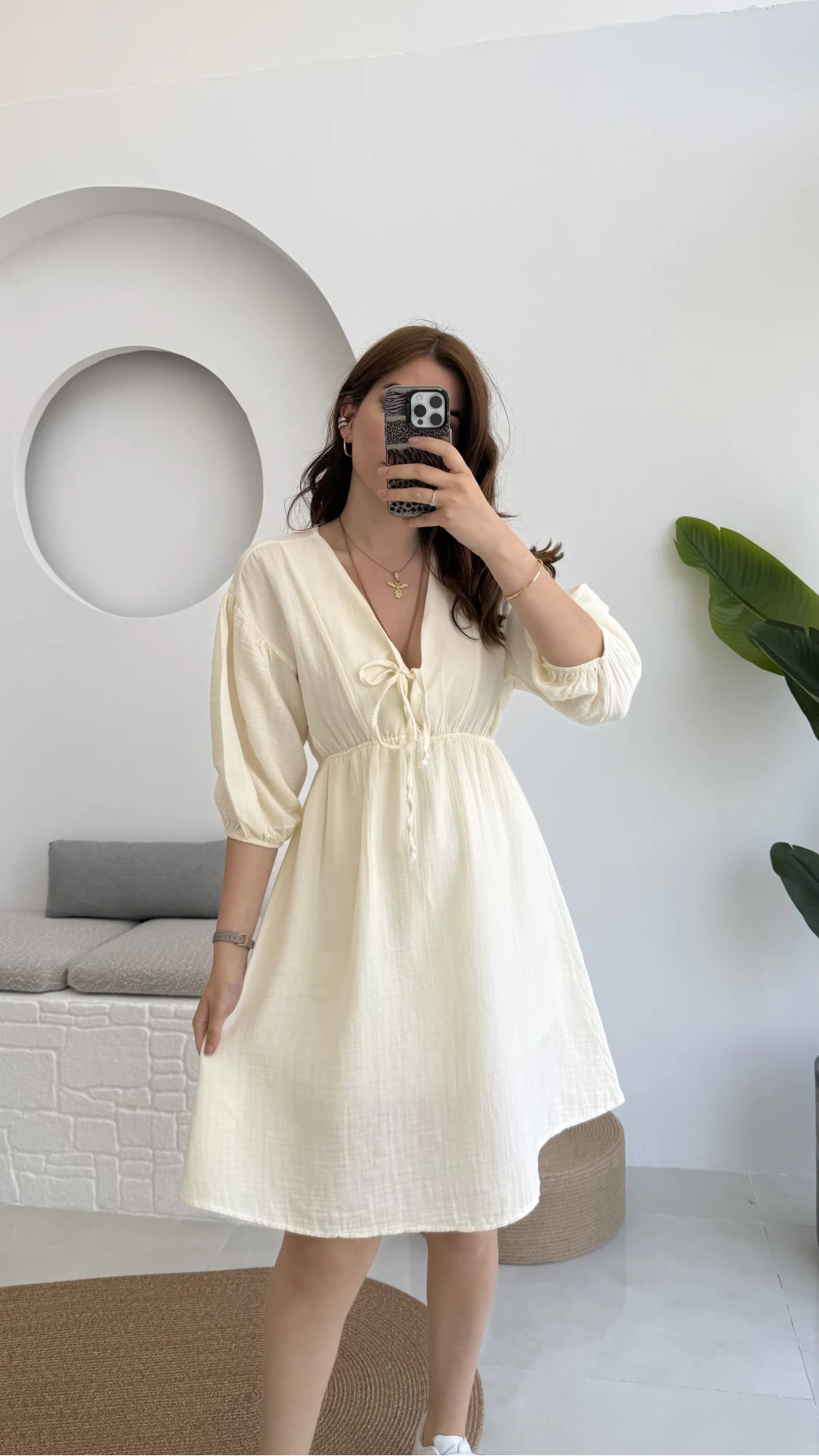 Müslin Kısa Becca Elbise Ekru