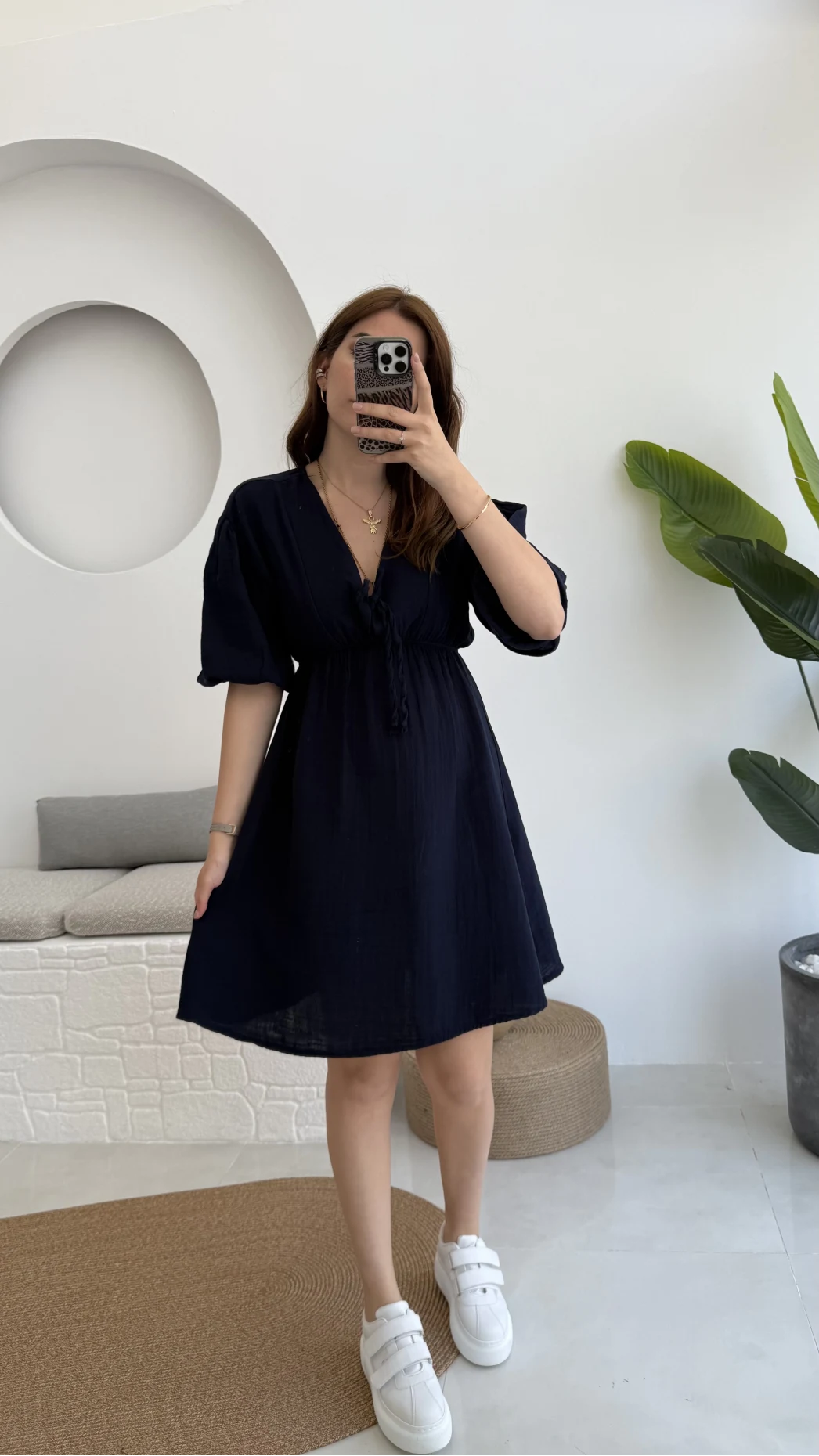 Müslin Kısa Becca Elbise Lacivert