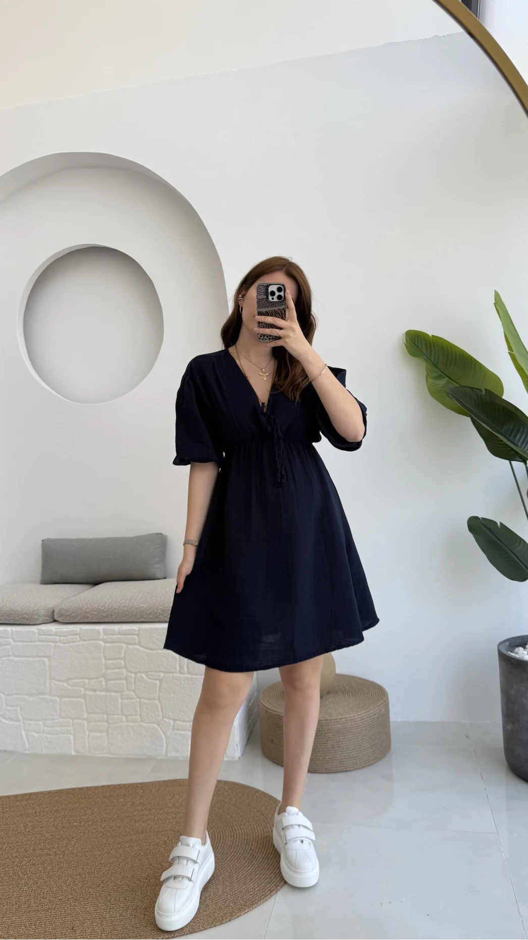 Müslin Kısa Becca Elbise Lacivert