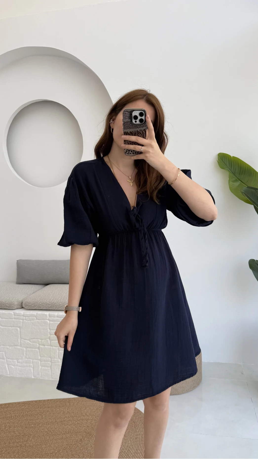 Müslin Kısa Becca Elbise Lacivert