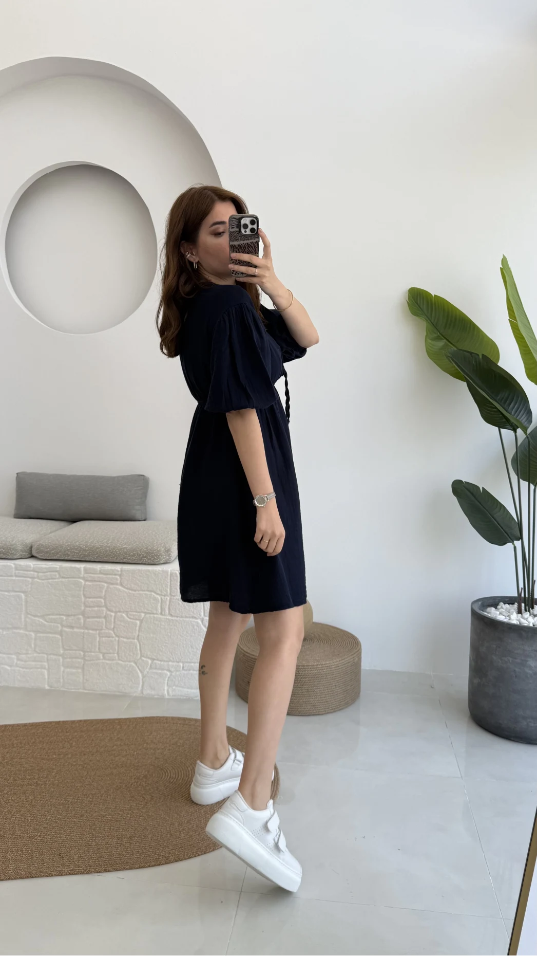 Müslin Kısa Becca Elbise Lacivert