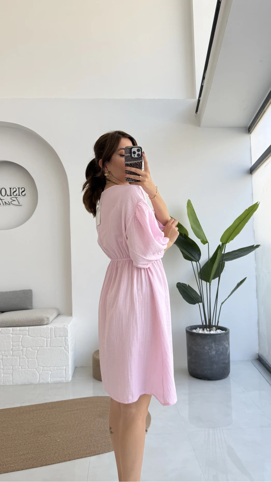 Müslin Kısa Becca Elbise Pembe