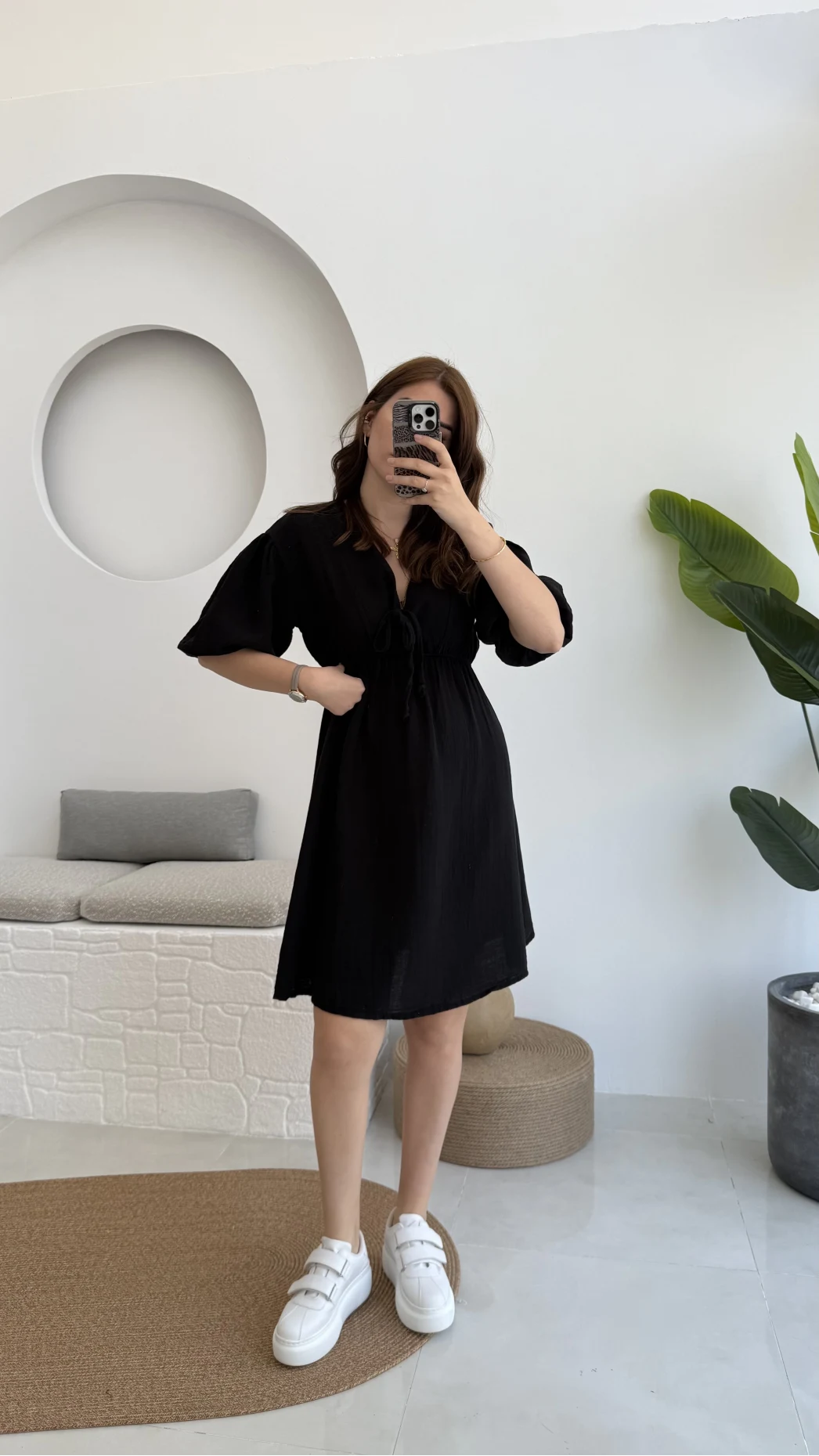 Müslin Kısa Becca Elbise Siyah