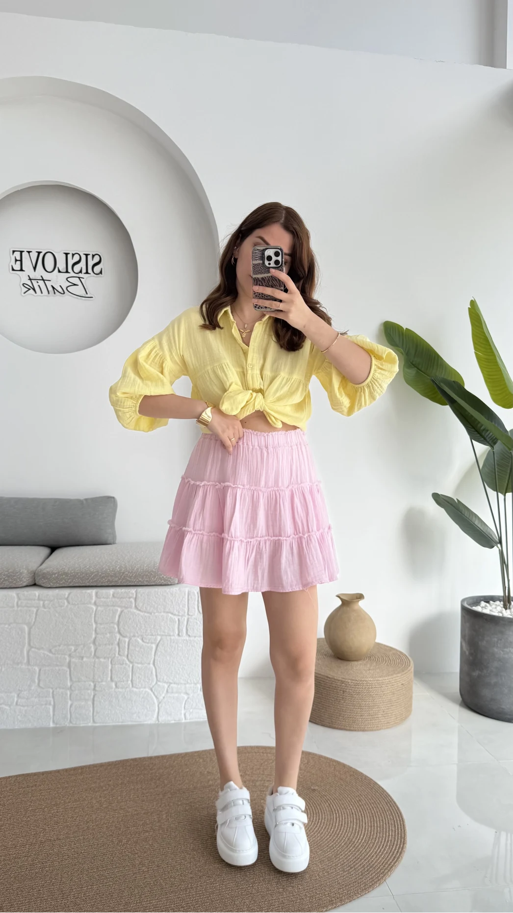 Müslin Kısa Etek Pembe 0464