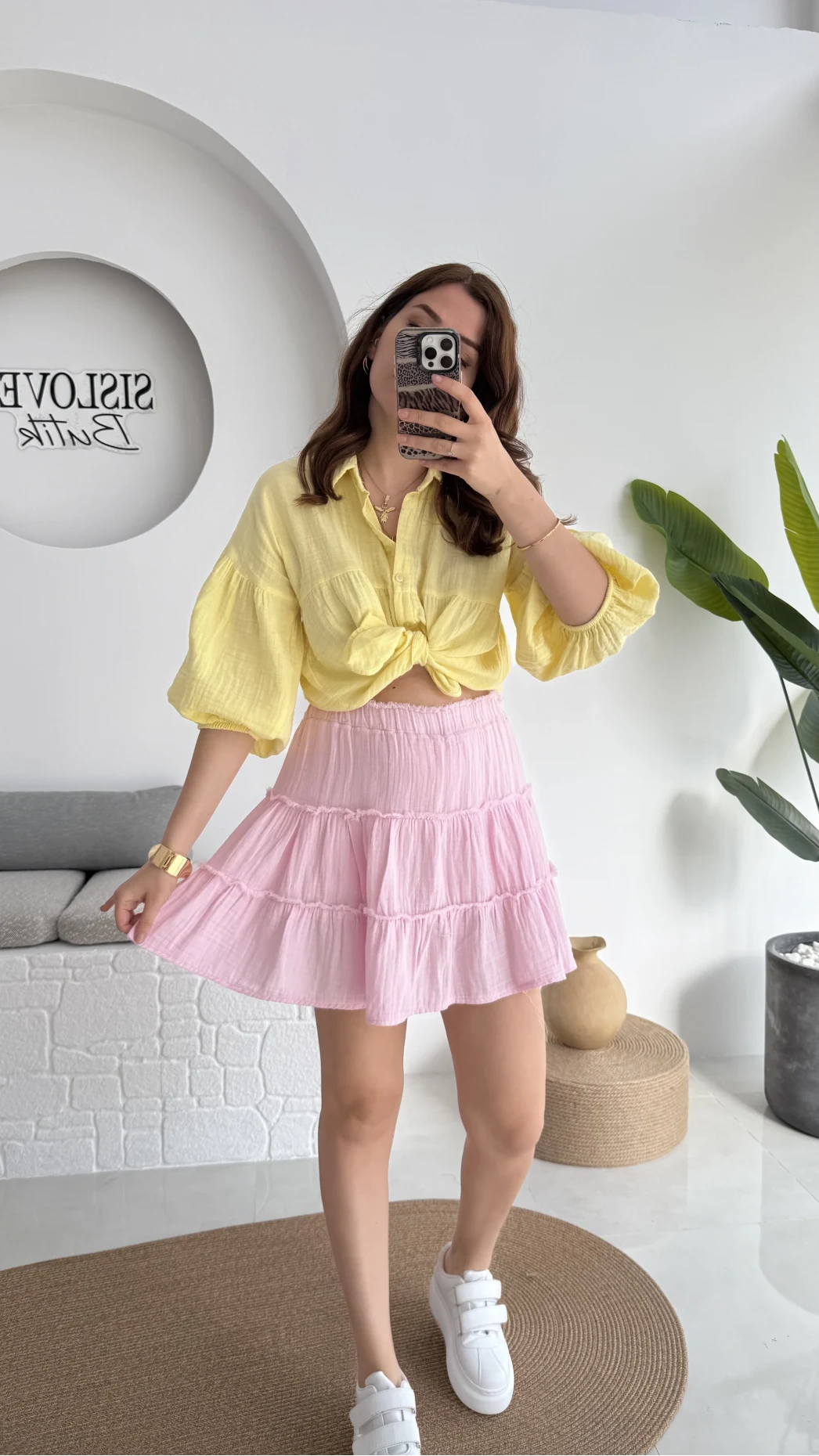 Müslin Kısa Etek Pembe 0464