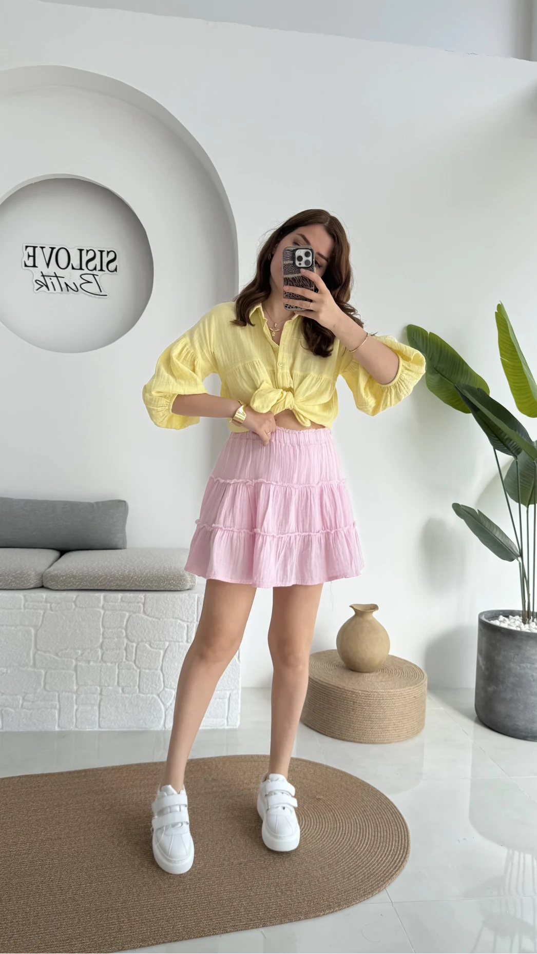 Müslin Kısa Etek Pembe 0464