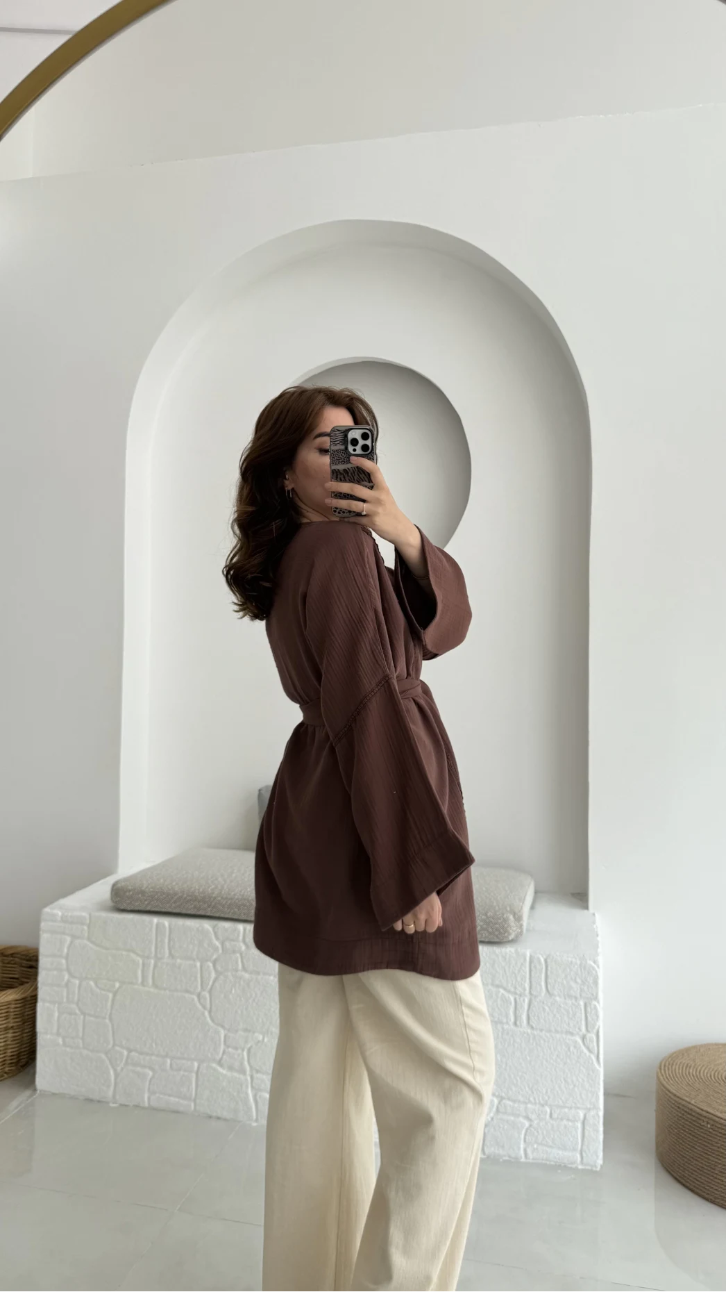 Müslin Kumaş Kimono Kahve - 7011