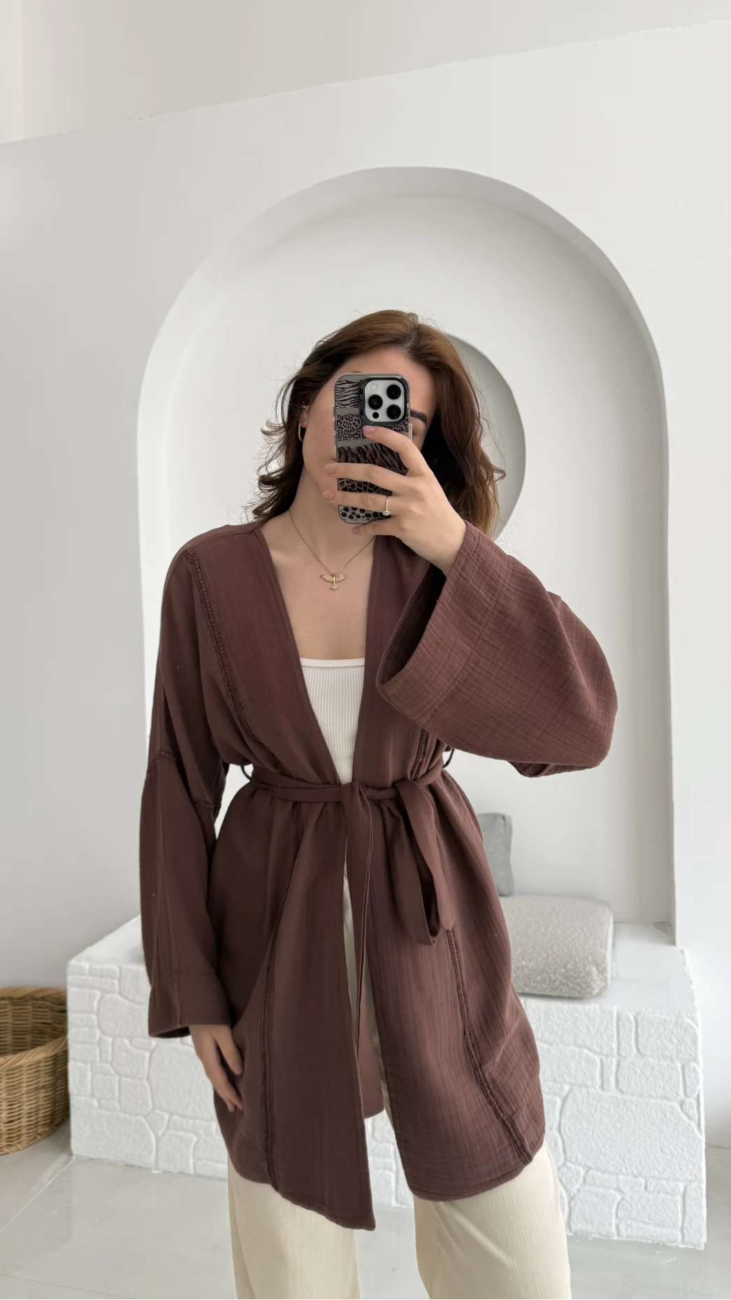 Müslin Kumaş Kimono Kahve - 7011
