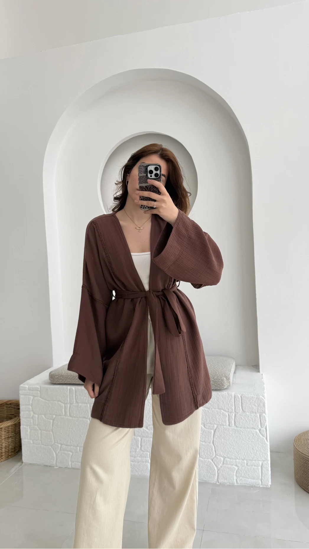 Müslin Kumaş Kimono Kahve - 7011