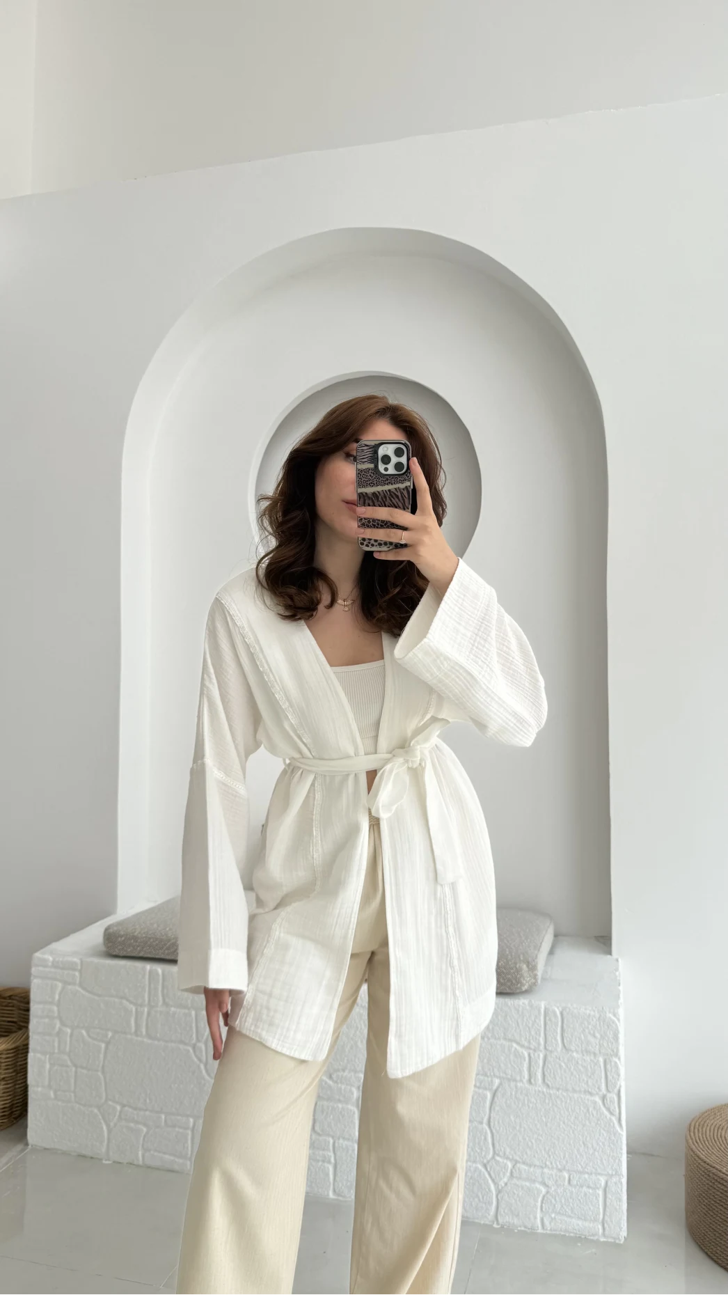 Müslin Kumaş Kimono Kırık Beyaz - 7011