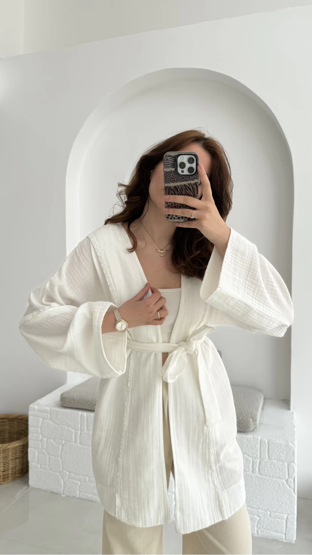 Müslin Kumaş Kimono Kırık Beyaz - 7011