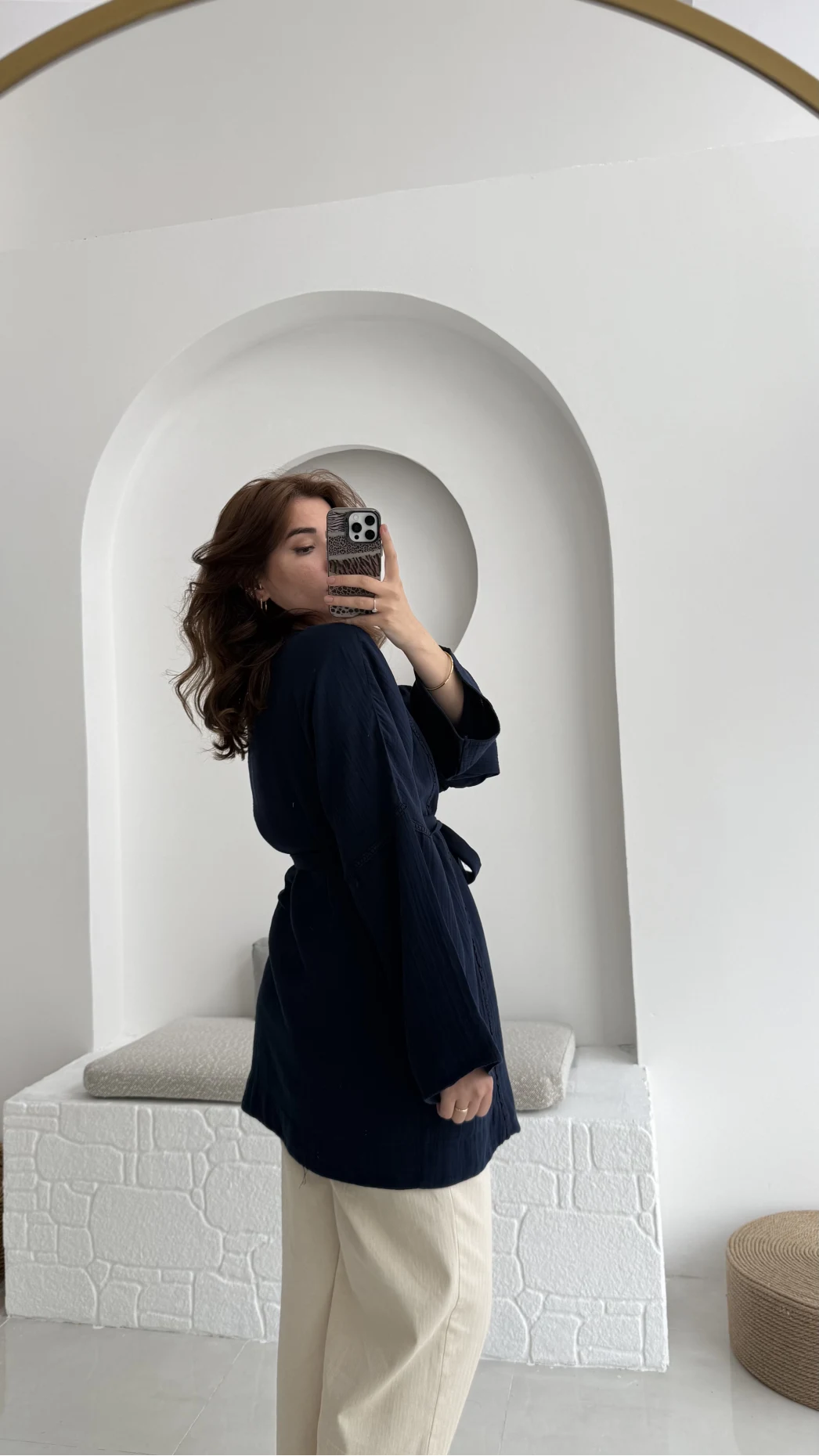 Müslin Kumaş Kimono Lacivert - 7011