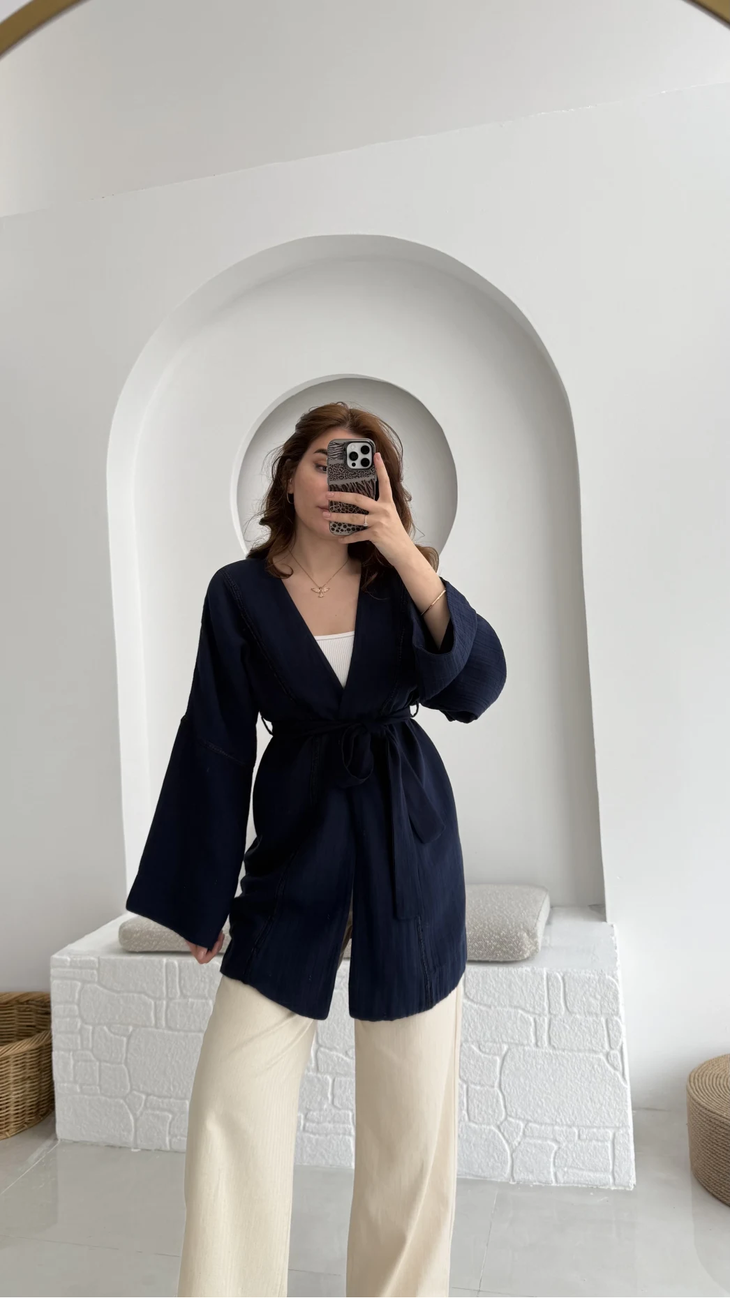 Müslin Kumaş Kimono Lacivert - 7011