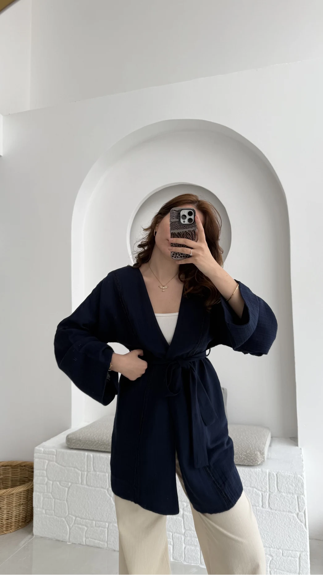 Müslin Kumaş Kimono Lacivert - 7011