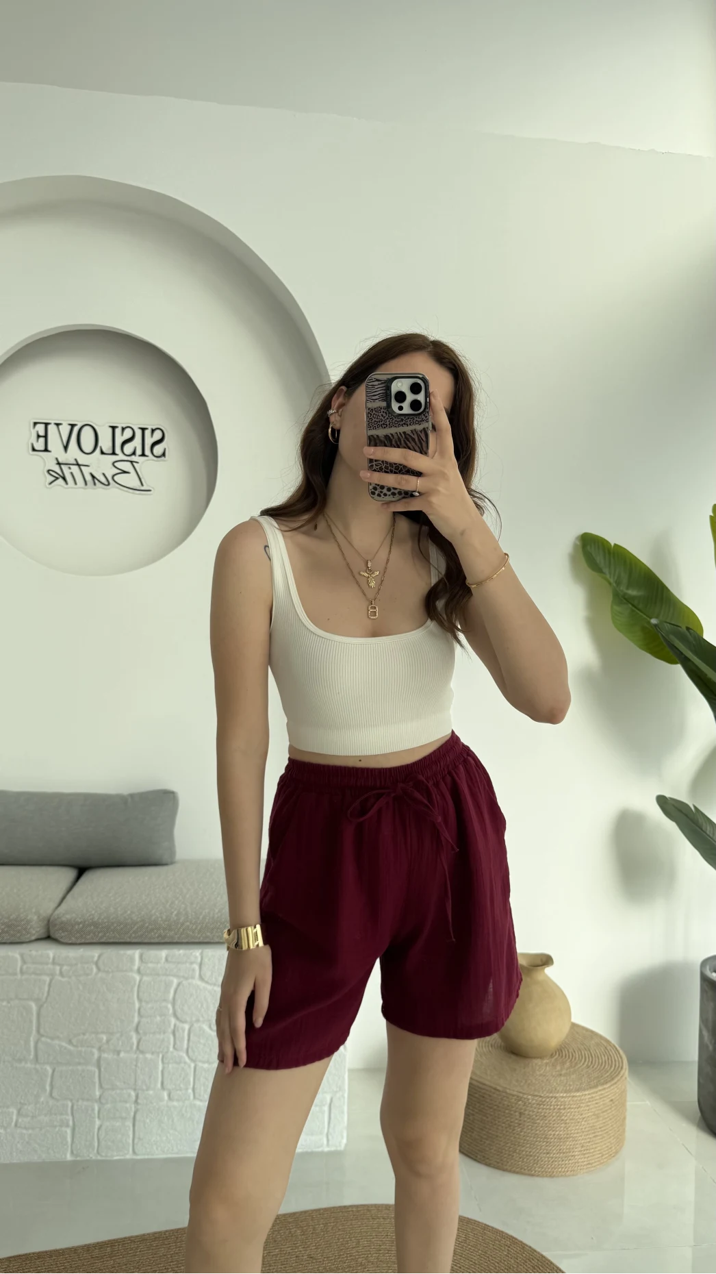 Müslin Kumaş Şort Bordo 0463