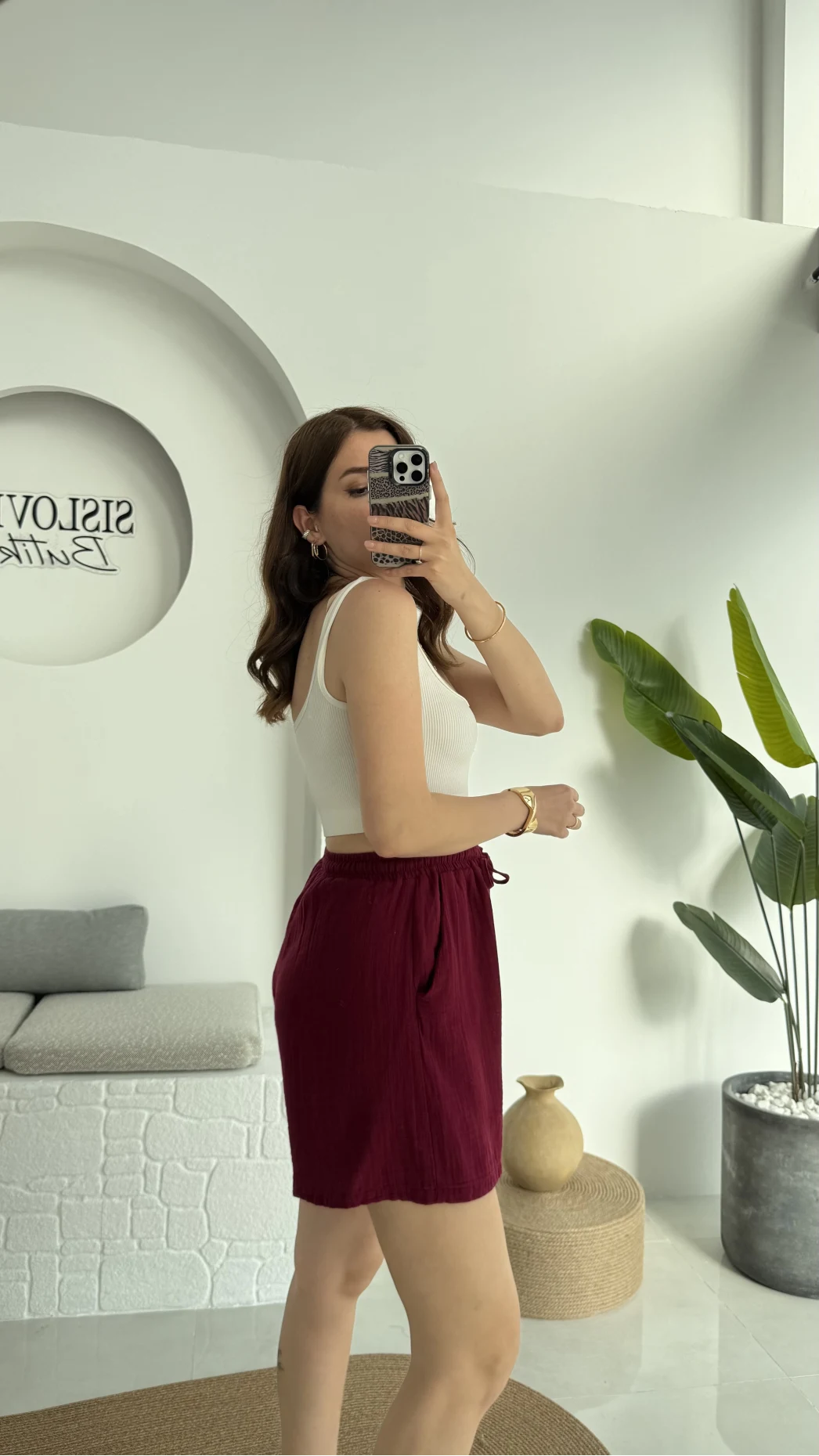 Müslin Kumaş Şort Bordo 0463
