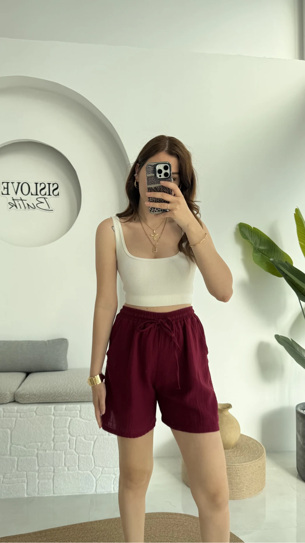 Müslin Kumaş Şort Bordo 0463