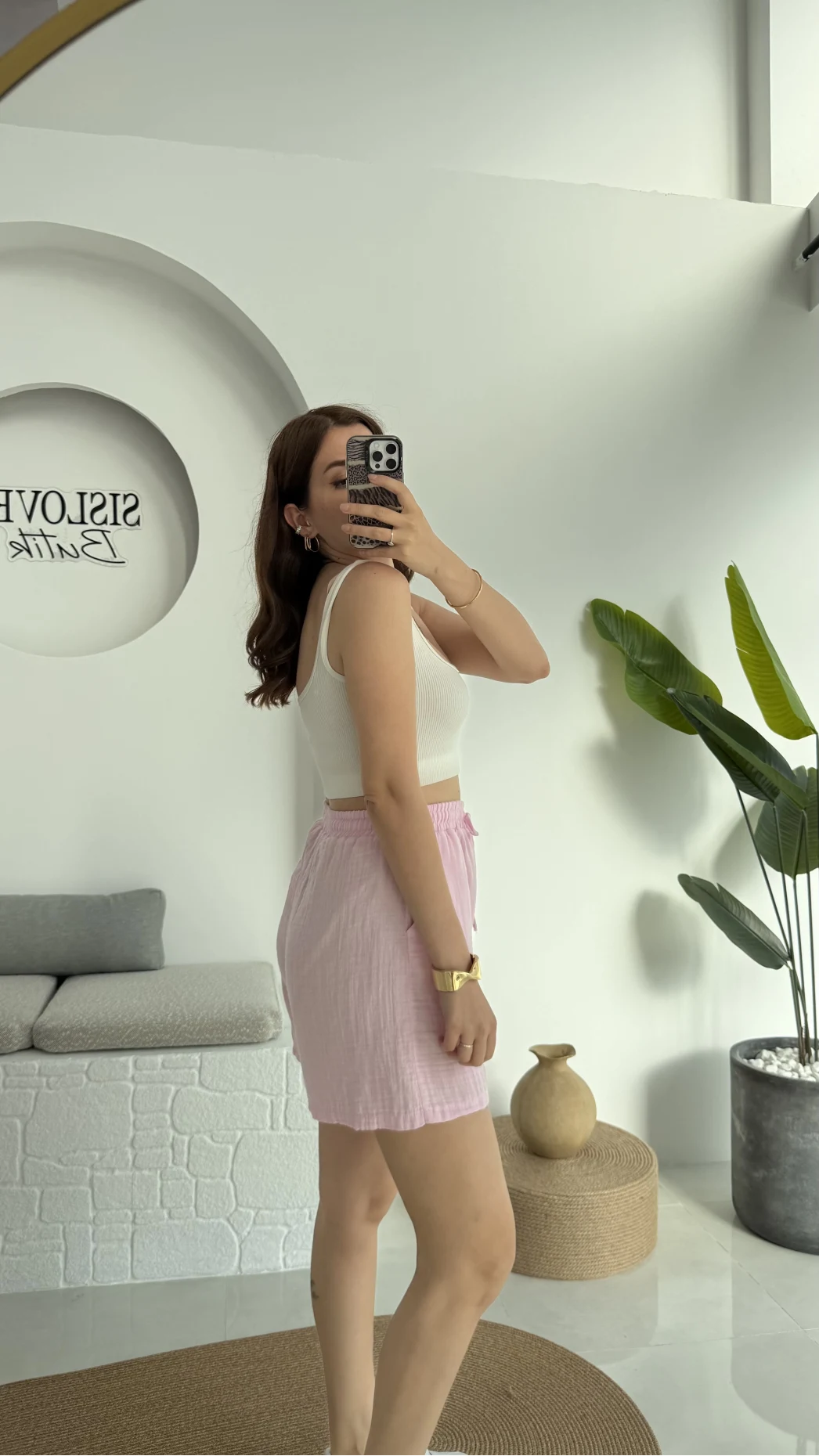 Müslin Kumaş Şort Pembe 0463