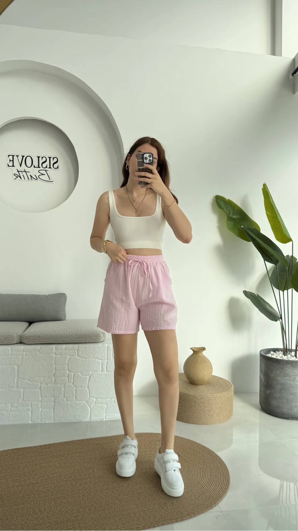 Müslin Kumaş Şort Pembe 0463