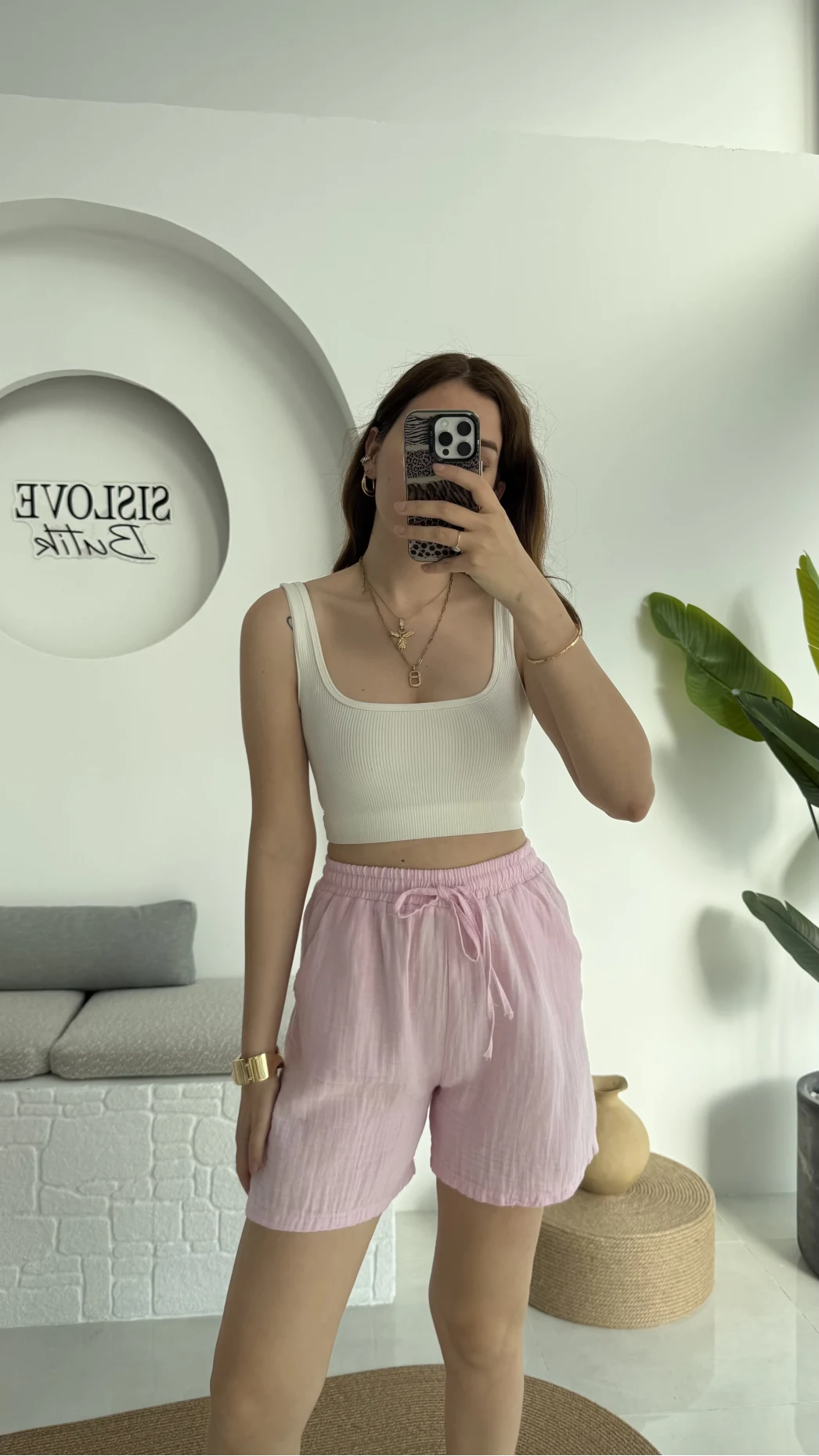 Müslin Kumaş Şort Pembe 0463
