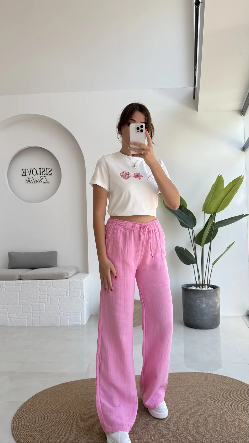 Müslin Pantolon - Pembe - 4010