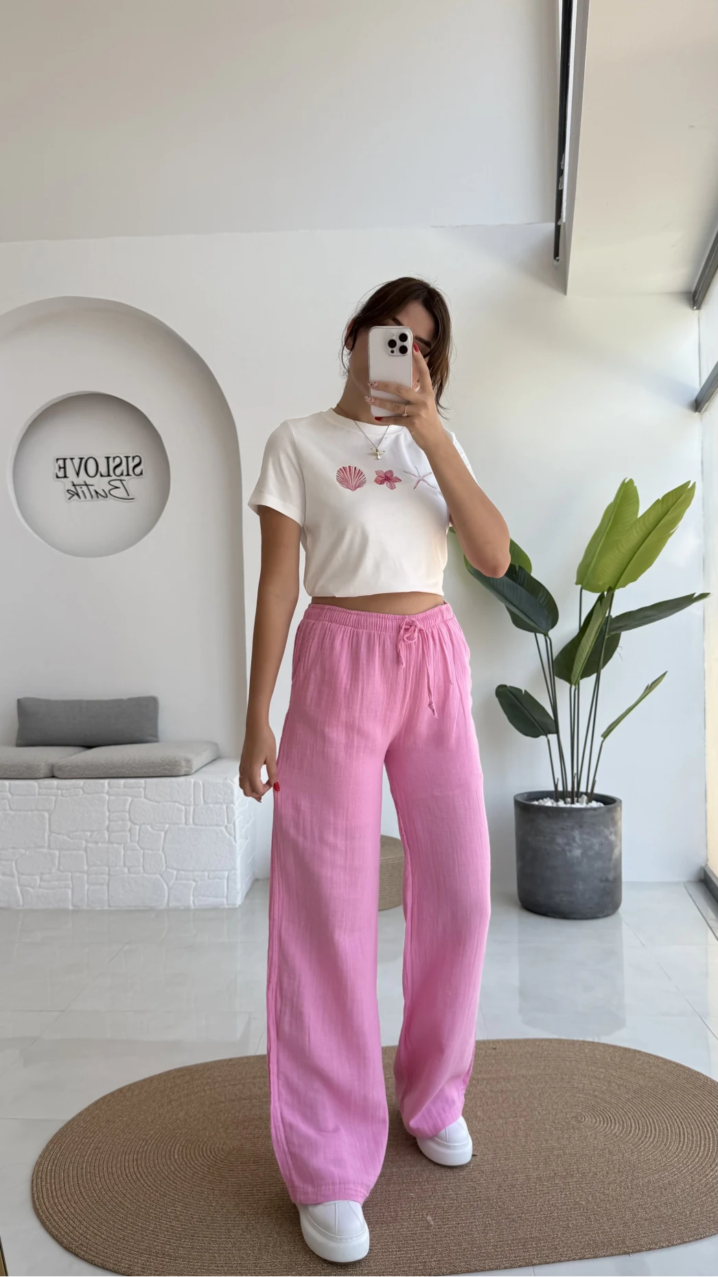 Müslin Pantolon - Pembe - 4010