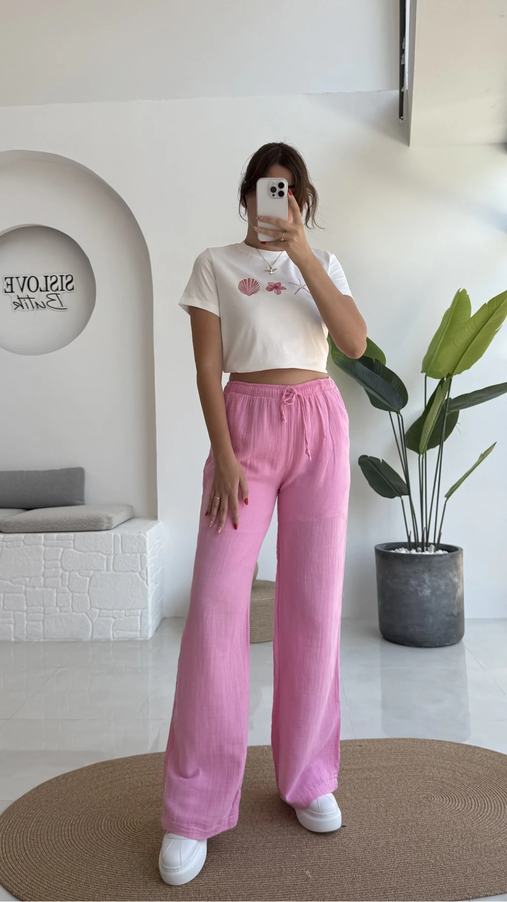 Müslin Pantolon - Pembe - 4010