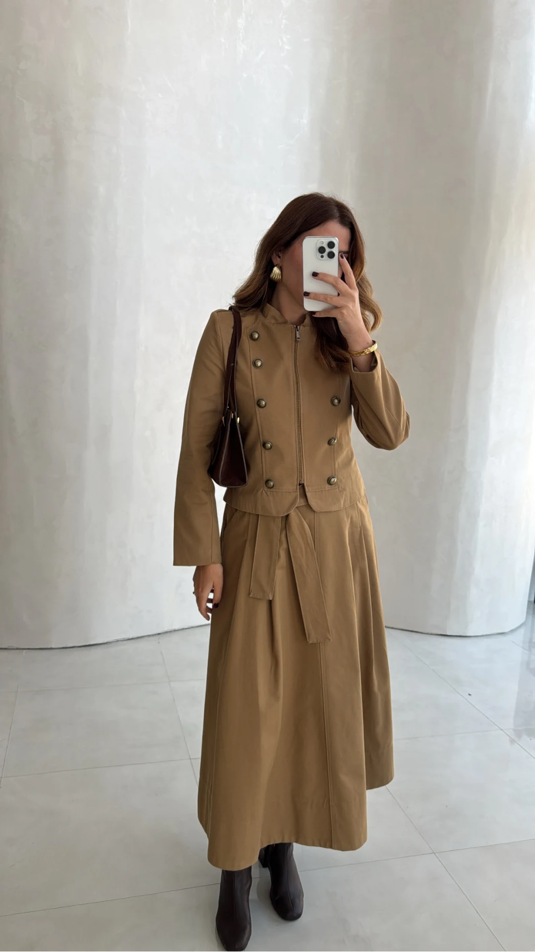 Nahel Vatkalı Kısa Ceket - Camel - Kod: 7804