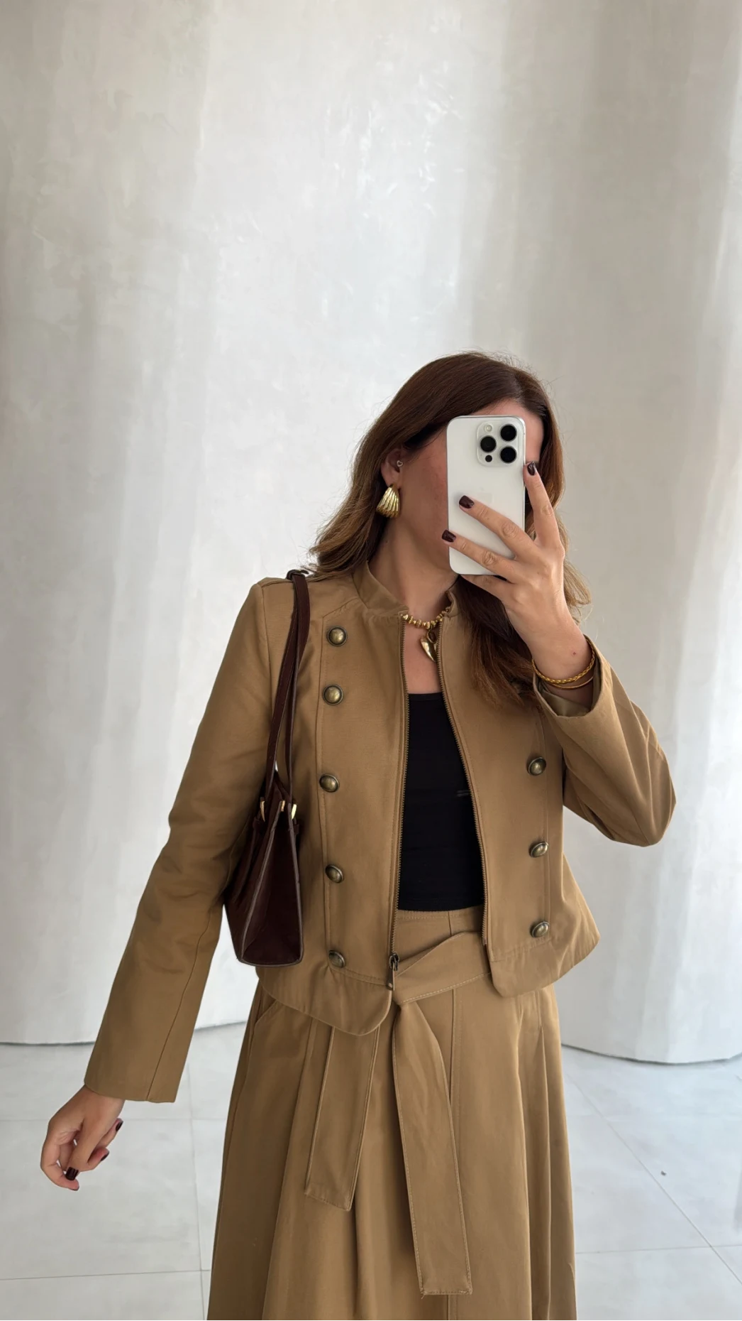 Nahel Vatkalı Kısa Ceket - Camel - Kod: 7804