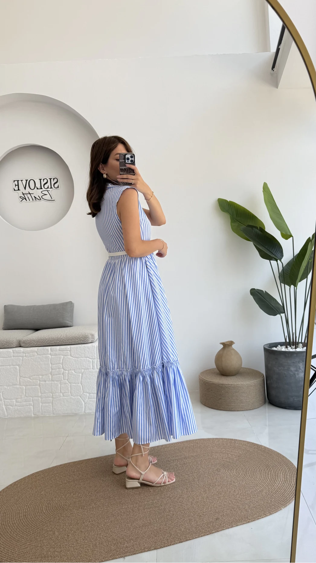 Nairobi Çizgili Kemerli Elbise - Açık Mavi - 205186