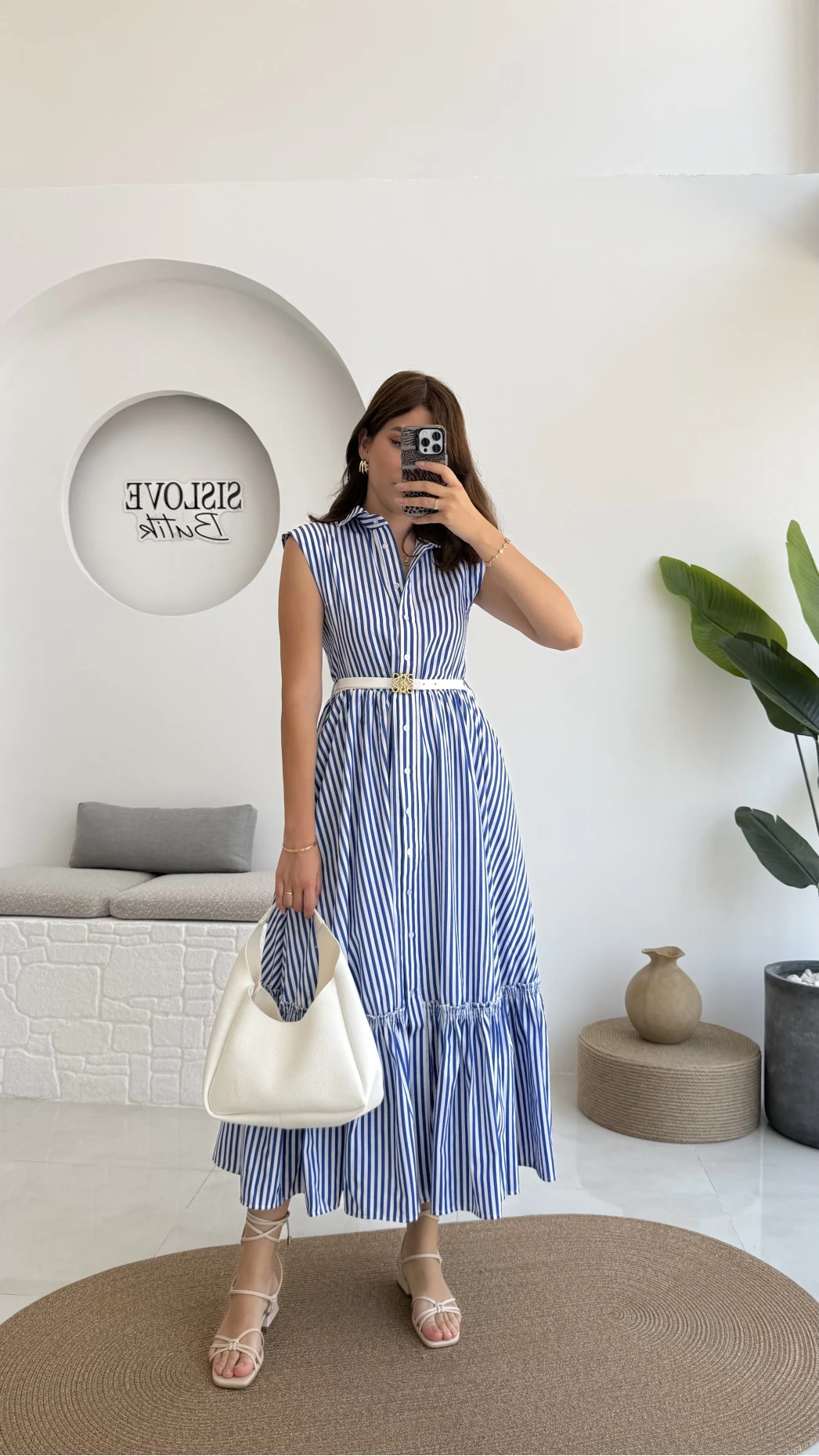 Nairobi Çizgili Kemerli Elbise - Koyu Mavi - 205186