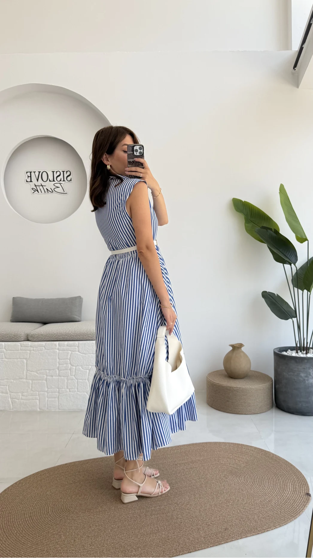 Nairobi Çizgili Kemerli Elbise - Koyu Mavi - 205186