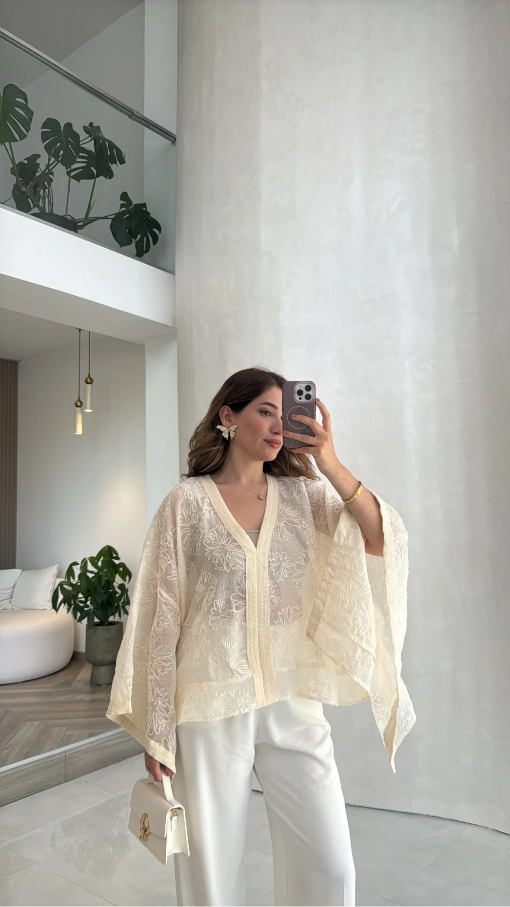 Nakışlı Kimono - Bej - Kod: 5100