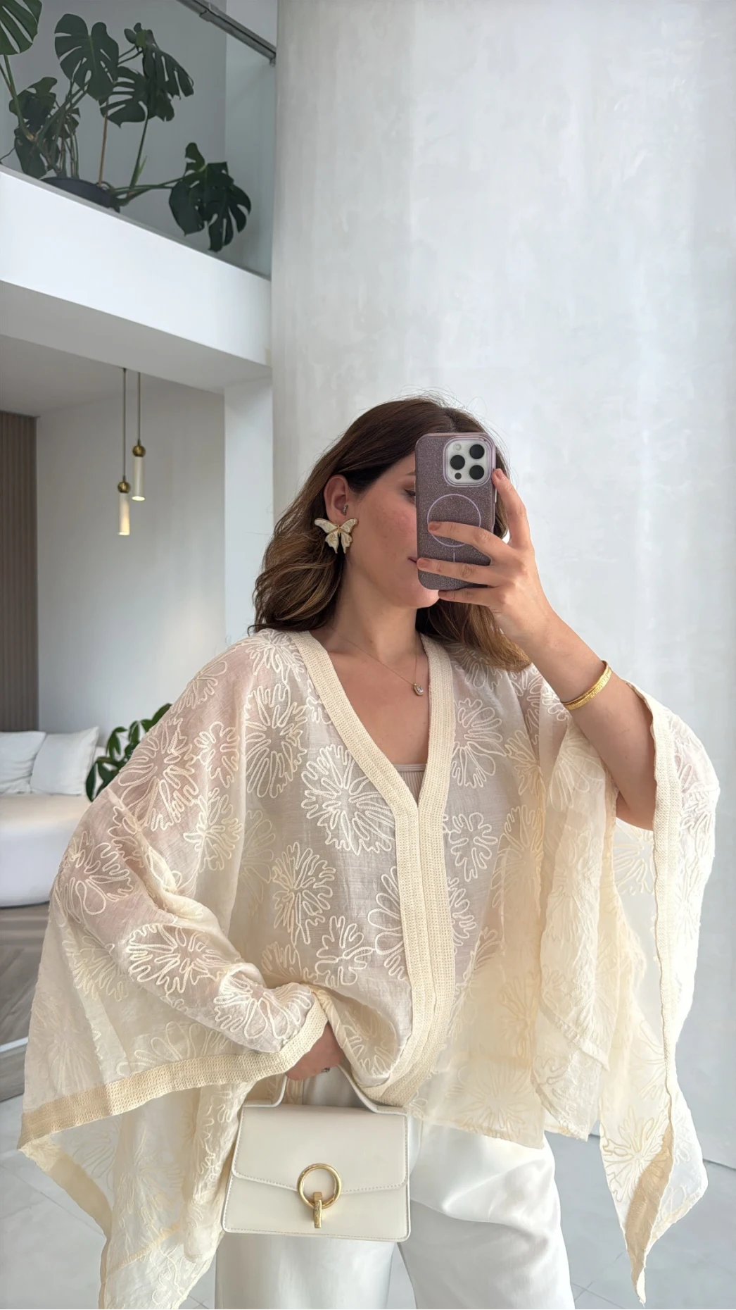 Nakışlı Kimono - Bej - Kod: 5100