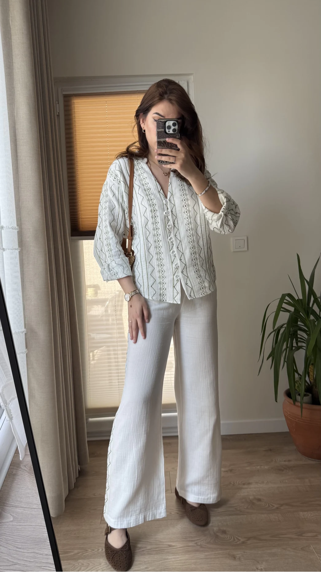 Nakışlı Müslin Beyaz Pantolon 4011