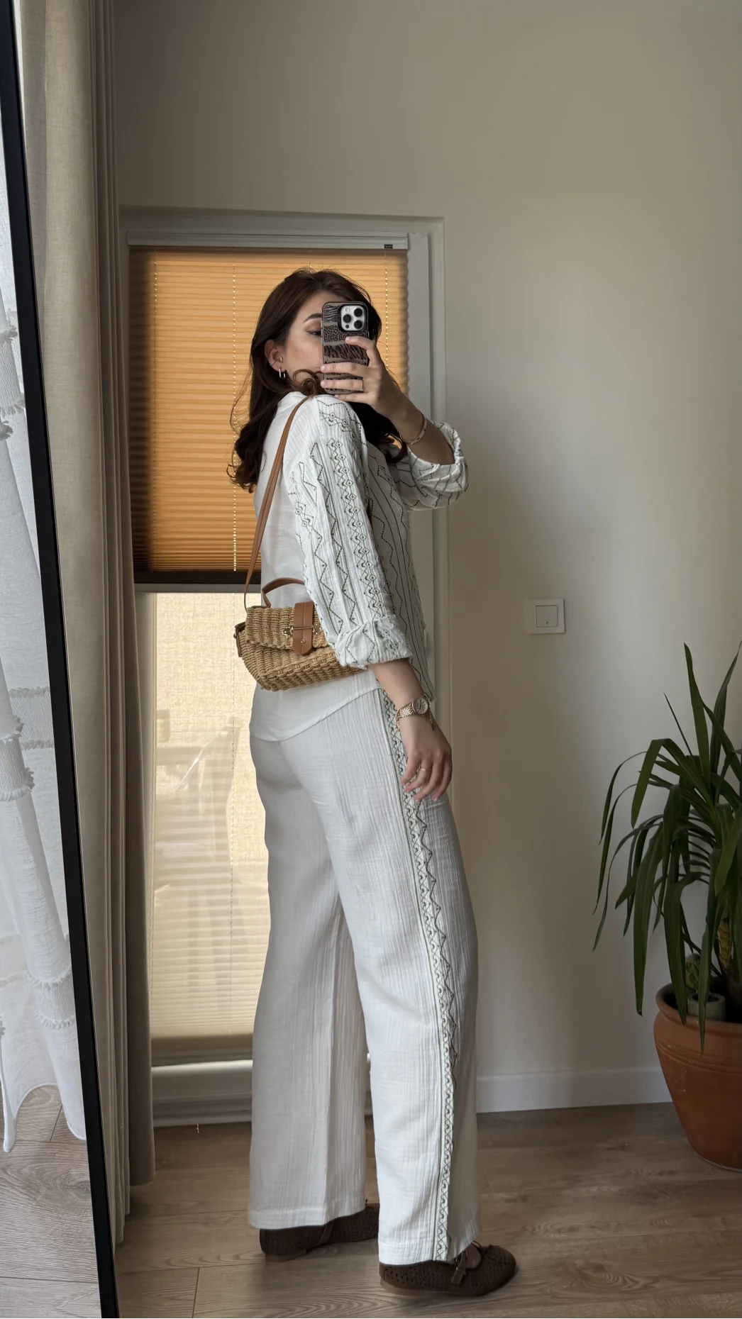 Nakışlı Müslin Beyaz Pantolon 4011